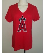 NWT Los Angeles Angels Women&#39;s Red V-neck Tee Size Medium Majestic MLB B... - £19.38 GBP