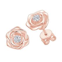 Rose Flower Moissanite Stud Earrings For Women in 18K Gold Plated Over 925 Sterl - £36.03 GBP