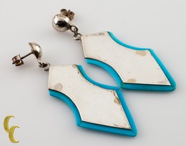 925 Sterling Silver Shield Shaped With Turquoise Accsents Earrings - $2,498.49 MXN