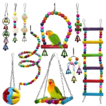 10pcs Bird Ladder Swing Toys Play Set Fun Colorful Hanging Bells for Bird Cages - £17.95 GBP