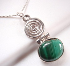 Malachite 925 Sterling Silver Oval Pendant with Spiral Accent New t44p - £5.37 GBP