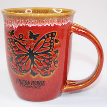 Butterfly Logo Pigeon Forge Tennesse Glazed Coffee Mug Red And Brown Tea... - $10.69