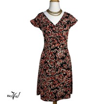 Vintage Mixit Black &amp; Red Floral V Neck, Cap Sleeve, Mini Dress, Sz L - ... - $24.00