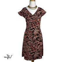 Vintage Mixit Black &amp; Red Floral V Neck, Cap Sleeve, Mini Dress, Sz L - Hey Viv - £18.81 GBP