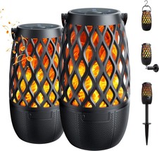 Realistic Flame Effect Outdoor Bluetooth Speaker With Lights, Wireless, 2 Pack. - £82.84 GBP