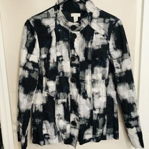 Chico&#39;s Sz 1 M 8 10 Jacket Button Down Watercolor Abstract Print High Neck Lined - £13.94 GBP