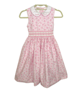 Marco &amp; Lizzy Pink White Floral Smocked Tie Waist Peter Pan Collar Dress... - $65.00