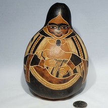 VTG Cesar Aquino Veli Peruvian Folk Art Carved Gourd Woman with Baby Peru signed - £53.99 GBP