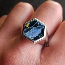 Hexagon Pietersite Ring Men Solid 925 Silver Jasper Gemstone Signet Gift Ring - £85.46 GBP