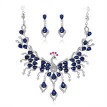 Blue Crystal &amp; Cubic Zirconia Peacock Necklace &amp; Drop Earrings - £23.17 GBP