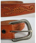 vintage leather belt TOOLED SCORPION western 42 cowboy HANDMADE mexico - $48.99