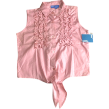 French Toast Vintage 90s Girls Tie Front Ruffle Top Size 16 Sleeveless Pink NOS - £13.33 GBP