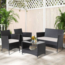 4 Pieces Patio Conversation Set with Soft Cushions and Tempered Glass Ta... - $290.49