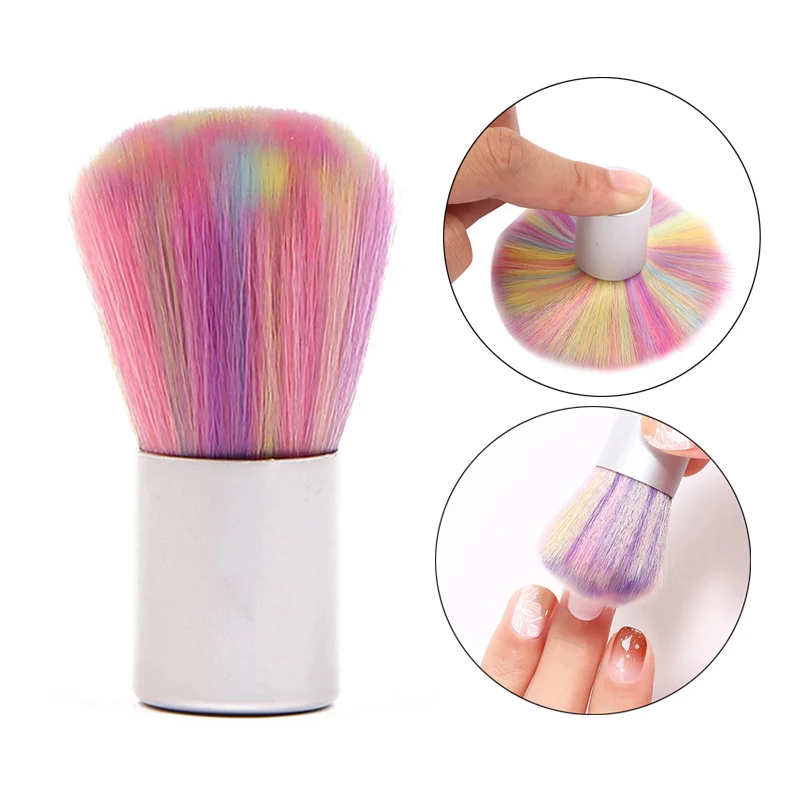 1 Pcs Rainbow Colorful Nail Dust Clean Brush Nail Art Manicure Soft Remove Dust - £12.09 GBP
