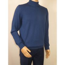 Men's Sweater Knit By BRANGO Turkey Mock Neck Cotton Blend 21050 Sax Blue image 4