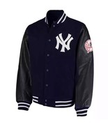New York Yankees Navy Wool &amp; Black Leather Seeves Varsity Jacket By DSHARKS - €128,74 EUR+