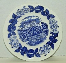 Vintage Tilso Hand Painted Ceramic Blue Shallow Bowl Dish Floral 6&quot; Decorative - £9.49 GBP