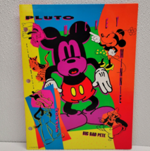 Vintage Disney Mickey Mouse Electric 3-Ring Portfolio Folder 90s Mead Neon - $7.71