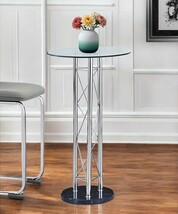 26&quot; Clear Silver And Black Glass And Metal Round Bar Table - $1,249.98 CAD