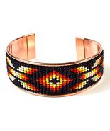 Cuff Copper Bracelet with Black, Orange Southwest Inspired Pattern! - $14.80