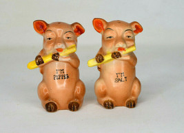 Vintage Tan Pigs Playing Flutes Salt And Pepper Shakers  - $14.20