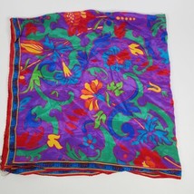 Vtg  Liz Claiborne 100% Silk Bright Multicolor Floral 30&quot; Square Scarf Japan - £19.74 GBP