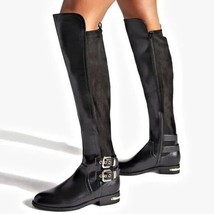 SHOE DAZZLE - Elna Faux Leather Buckle Knee High Flat Boots - £29.58 GBP