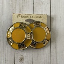Vintage 1980’s Estate Yellow Gold Tone Round Clip Fashion Earrings - £7.26 GBP