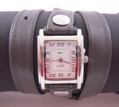 LA MER Watch Simple Gray  Leather Wrap Silver Square White Dial - $76.63