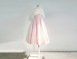 PINK Midi Pleated Skirt Outfit Women Romantic Satin Polyester Pleated Midi Skirt image 4