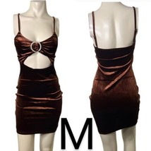 Brown Velvet Cut Out Cami Rhinestone/Gemstone O-Ring Detail Dress~Size M - £23.24 GBP