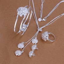 for women lady wedding jewelry female charm roses bracelet  necklace Stud Earrin - £12.45 GBP