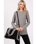 New Fleece Trimmed Solid Tote And Crossbody Bag - $57.24 CAD