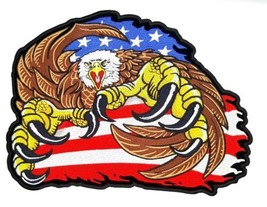 Eagle With Claws &amp; Flag Iron On Sew On Embroidered Back Patch 11 1/4&quot; X 8 1/4&quot; - £19.60 GBP