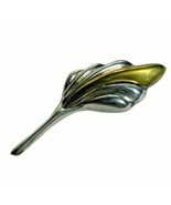 Mexico Sterling Silver Brooch Laton Leaf Flower Brass Modernist 925 70mm... - $43.40 CAD
