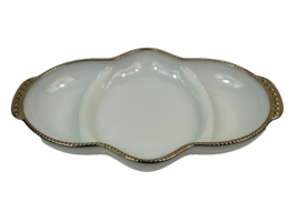 Vintage Anchor Hocking Fire King Milk Glass 11&quot; Divided Relish Tray Gold Trim - £7.91 GBP