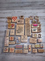 Lot of 49 Woodblock Rubber Stamps Stampendous Hero Arts Animals Lace Words - £43.34 GBP