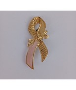 Vintage Gold Tone &amp; Pink Breast Cancer Awareness Ribbon With Rose Lapel ... - $8.42