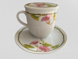 Vintage Toscany Collection Portsmouth Tea Infuser Set Mug W/ Lid Pink Fl... - $24.74
