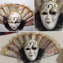 Vintage Handmade Lady Face Mask Ceramic Decor Jester Mask with Fan Decor - £24.03 GBP