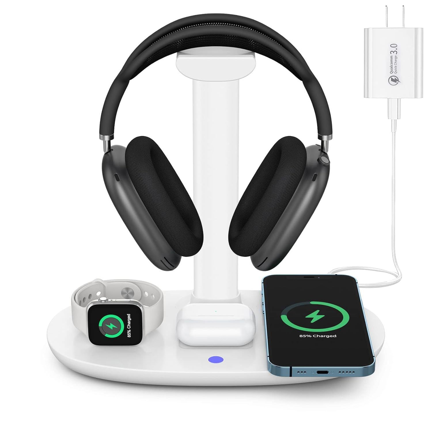 Headphone Stand With 15W Wireless Charger, 4 In 1 Charging Station Headset Holde