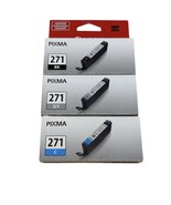 Lot 3 Genuine OEM Canon CLI-271 Black, Gray, Cyan Ink Tank Pixma 271 New - $24.95