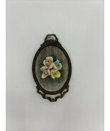 Vintage Capodimonte porcelain rose wall hanging on velvet on ornate meta... - $279.74 MXN