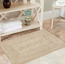 Natural Linen Color, Hand Woven, And Reversible Jute Braid, Natural Look Rug. - £27.76 GBP