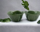 Set of 2 Olfaire Ceramic Green Cabbage Leaf Bowl Portugal 5.5” by 3” Sau... - $35.63