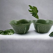 Set of 2 Olfaire Ceramic Green Cabbage Leaf Bowl Portugal 5.5” by 3” Sau... - £27.95 GBP