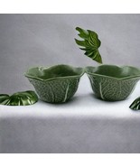 Set of 2 Olfaire Ceramic Green Cabbage Leaf Bowl Portugal 5.5” by 3” Sau... - £28.01 GBP