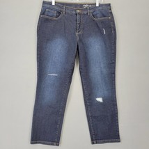 Studio Women Jeans Size 14 Blue Stretch Preppy Distressed Dark Wash Classic Zip - £12.08 GBP
