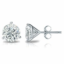 4CT Round Solid 14K White Gold Brilliant Cut Martini PushBack Stud Earrings - £165.00 GBP