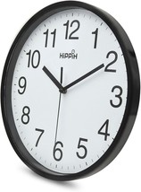 Black &amp; White 10&quot; Round Wall Clock, Silent Non-Ticking, Modern Classic, ... - £14.90 GBP